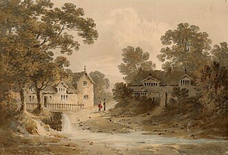 Broughton Spout by James Bourne (1773-1854) Crabtree's house is on the left of the painting.
