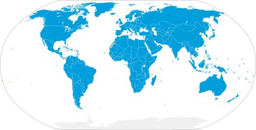 193 UN member states 2 UN Observer States (Palestine, Holy See) 2 eligible Non-Member States (Niue, Cook Islands) 17 non-self-governing territories Antarctica