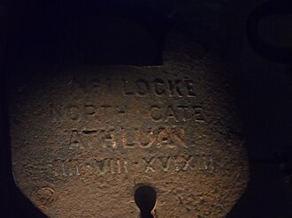 Padlock used on the north gate of the Irish town of Athlone. "1613" in the date is rendered XVIXIII, (literally "16, 13") instead of MDCXIII.