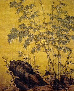 Bamboo and rocks by Li Kan (1244–1320); using evidence of fossilized bamboo within China's dry northwestern climate zone, Shen Kuo hypothesized that climates naturally shifted geographically over time.