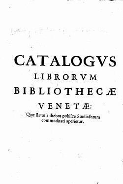 The catalog of the Library of the Republic of Venice, published in 1624.