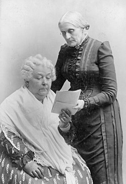 Suffragists Elizabeth Cady Stanton (seated) and Susan B. Anthony