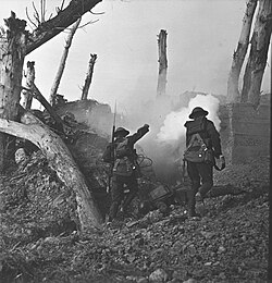 U.S. Army troops assaulting a German bunker in France, c. 1918