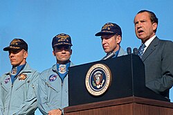 President Richard Nixon awarding the Apollo 13 astronauts the Presidential Medal of Freedom