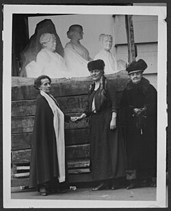 Adelaide Johnson, sculptor, with her 1920 work, Portrait Monument.