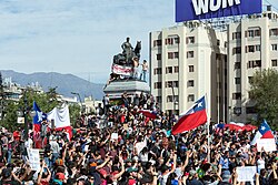 Protesters in Plaza Baquedano on 22 October