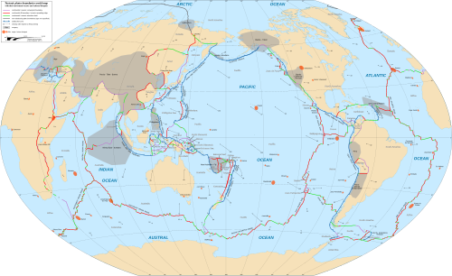 Map showing Earth's principal tectonic plates and their boundaries in detail