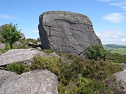 The Drake Stone near Harbottle, Northumberland, is the height of a double-decker bus.