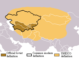 Three sets of possible boundaries for the Central Asia region that overlap with conceptions of East Asia