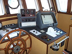 Decca Navigator (Mark 21) and Decca Track Plotter (the forerunners of modern GNSS navigation and plotting equipment) on the bridge of this (rather dated) trawler.