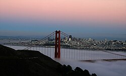 Earth's shadow and the Belt of Venus at dusk, looking east from the Marin Headlands just north of San Francisco in October 2010.(Note: A thin layer of greyish cloud partially obscures the horizon in this image.)