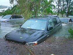 Flooding near Key West, Florida, United States from Hurricane Wilma's storm surge in October 2005