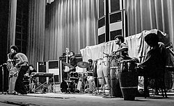 Davis's septet in November 1971; left to right: Gary Bartz, Davis, Keith Jarrett, Michael Henderson, Leon "Ndugu" Chancler, James Mtume and Don Alias