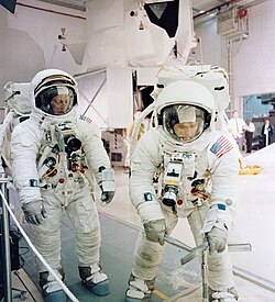 Conrad and Bean rehearse their lunar surface activities before the mission.