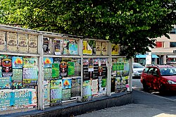 A billboard for attachable paper ads near the market square in Seinäjoki, Finland