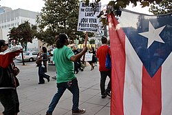 A rally is held for victims of Hurricane Maria in protest against the U.S. government's response to it and the Political status of Puerto Rico.
