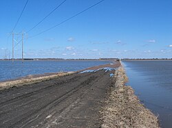 Overland flooding near Georgetown, Minnesota, in the Red River Valley of the North