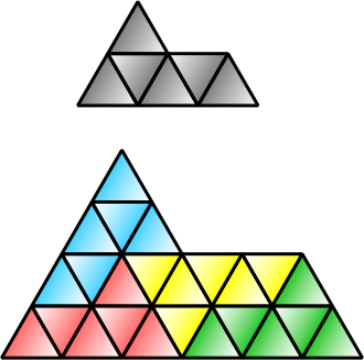 Four 'sphinx' hexiamonds can be put together to form another sphinx.