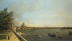The River Thames during the Georgian period from the Terrace of Somerset House looking towards St. Paul's, c. 1750