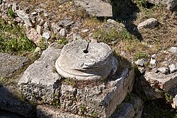 Late Roman column base on top of the west pier of the Hellenistic gate