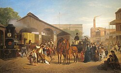 An 1874 depiction of a Sacramento railway station by painter William Hahn