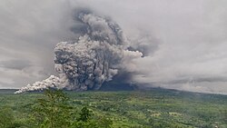 Aerial view Mount Semeru eruption on 19 November 2025