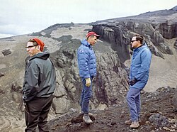 Icelandic geologist Sigurður Þórarinsson, Bill Anders, and Dr. Ted H. Foss during geology training in Iceland in 1967