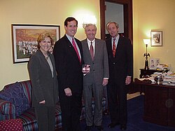 Judith Rodin, the first female president of an Ivy League university, presenting U.S. Senator Rick Santorum with a "Champion of Science" award