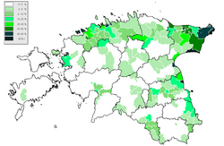 Percentage of Russian speakers in Estonia (according to the 2000 Estonian census)