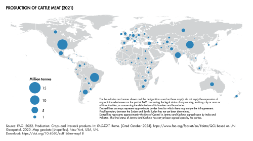 Production of beef worldwide, by country in 2021