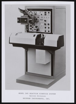 The Spinco Division Model 260 Reaction Kinetics System measured the precise rate constants of molecular reactions.