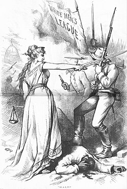 Thomas Nast illustration entitled "Halt," published October 17, 1874