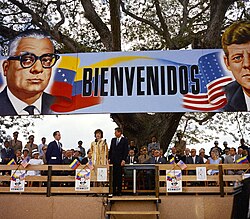 Kennedy in December 1961 promoting the Alliance for Progress with Venezuelan President Rómulo Betancourt
