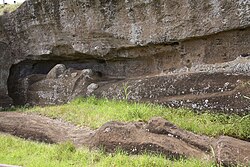 An incomplete moai in the quarry at Rano Raraku
