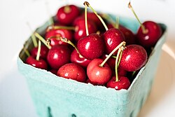Fresh Michigan cherries in a basket