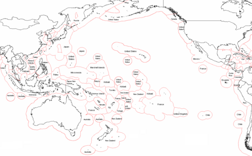 Political map of Oceania, showing EEZ borders