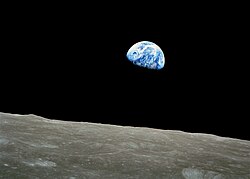 Earthrise (1968). Apollo 8 astronaut Bill Anders recalled, "When I looked up and saw the Earth coming up on this very stark, beat-up Moon horizon, I was immediately almost overcome with the thought, 'Here we came all this way to the Moon, and yet the most significant thing we're seeing is our own home planet, the Earth.'"[1]