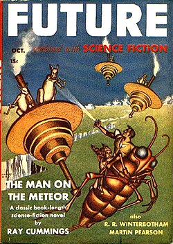 Wollheim's "Pogo Planet", the first installment of his "Alex Calkins" series, was the cover story for the October 1941 issue of Future. It appeared under Wollheim's "Martin Pearson" pseudonym and was illustrated by Hannes Bok.