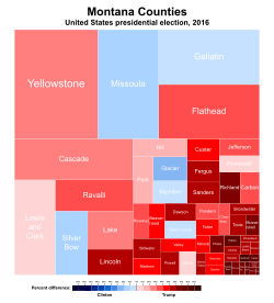Treemap of the popular vote by county in the 2016 presidential election. Areas are in proportion to the number of votes cast in each county.