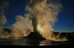 Liquid phase eruption of Castle Geyser in Yellowstone Park