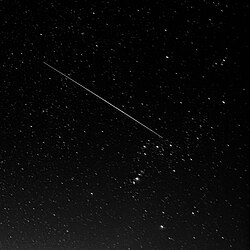 The HST is sometimes visible from the ground, as in this 39-second exposure when it is in Orion. Maximum brightness is about magnitude 1.