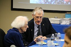 Nancy Grace Roman with COBE Project Scientist John Mather in 2017