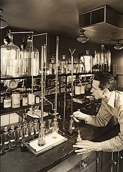 Technician with equipment at the Continental Carbon Company.