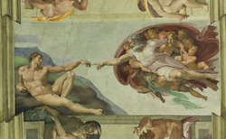 The Creation of Adam by Michelangelo in which the spark of life is passed