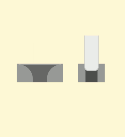 Animation showing two stages of deep drawing of a steel plate to a cup, and a similar cup to a diving cylinder blank with domed bottom