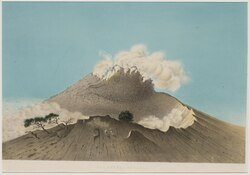 Mount Merapi, colour lithograph, Junghuhn and Mieling, 1853–1854