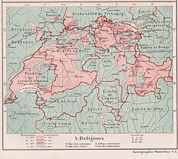 Religions in Switzerland by geographic areas in the early 20th century. Page from a school atlas in the collection of the Jewish Museum of Switzerland.