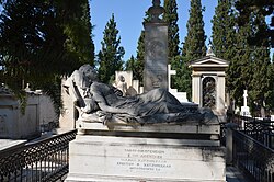 Tomb of Sofia Afentaki with the Sleeping Female Figure statue, a work of Yannoulis Chalepas.