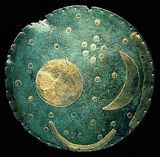 On the Nebra sky disc, dated circa 1600 BC, the cluster of seven dots in the upper right portion of the disk is believed to be the Pleiades.