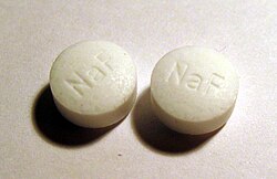 Sodium fluoride sold in tablets for cavity prevention.